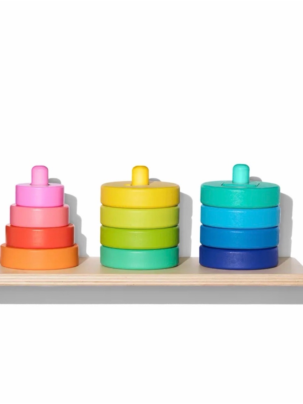 Wooden puzzle  Rings Toy - Colorful Pink, Yellow & Blue Set